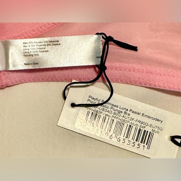 NWT Playful Promises Luna Pastel Pink Embroidery Picot Elastic Plunge Bra - Picture 8 of 8